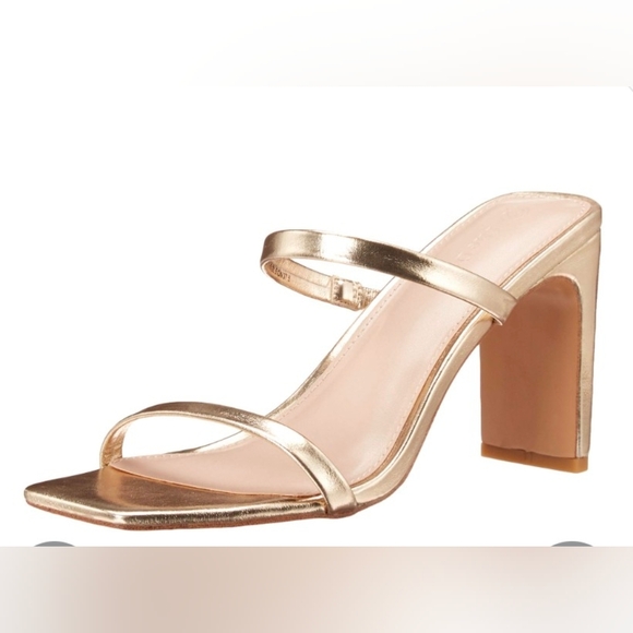 The Drop Avery Square Toe Two Strap Gold High Heel Sandals 6.5 NWT - Picture 1 of 7